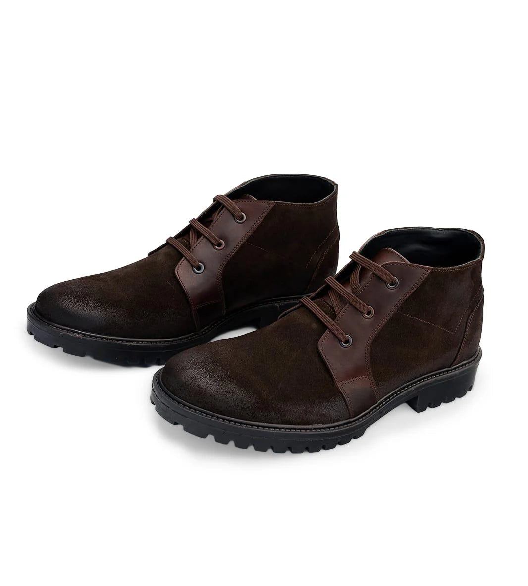 Aryaki Dark Brown Bi-Material Chukka Boots | Rugged Suede & Leather Lug-Sole Boots