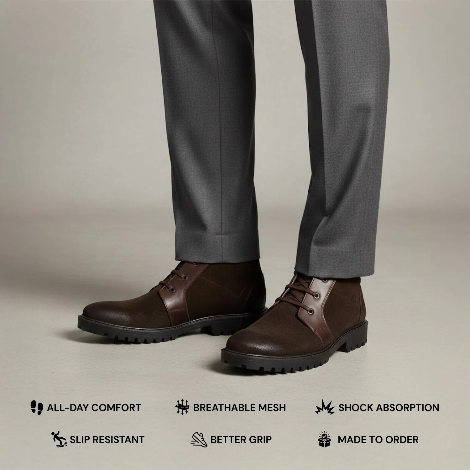 Aryaki Dark Brown Bi-Material Chukka Boots | Rugged Suede & Leather Lug-Sole Boots