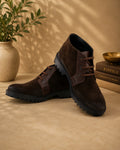 Aryaki Dark Brown Bi-Material Chukka Boots | Rugged Suede & Leather Lug-Sole Boots