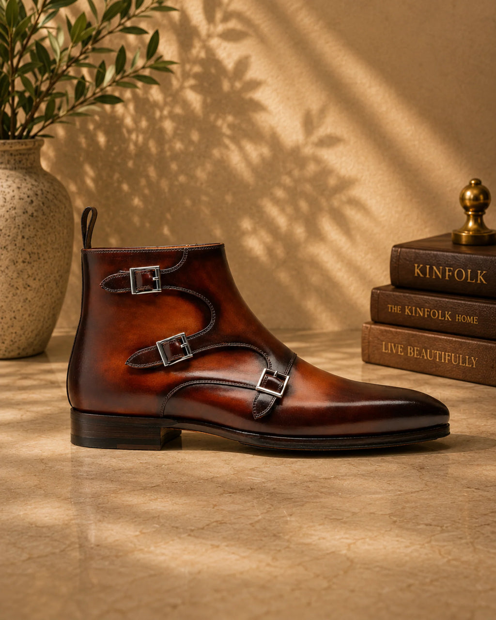 Aryaki Brown Monkstrap Boots | Handmade Leather Monkstrap Boots