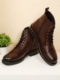 Teakwoodleathers Men's Leather Combat Boots with Side Zipper - Premium High-Top Dress Profile