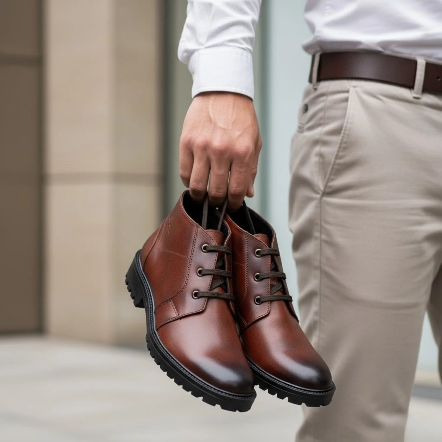 Aryaki Tan Patina Commando Chukka Boots