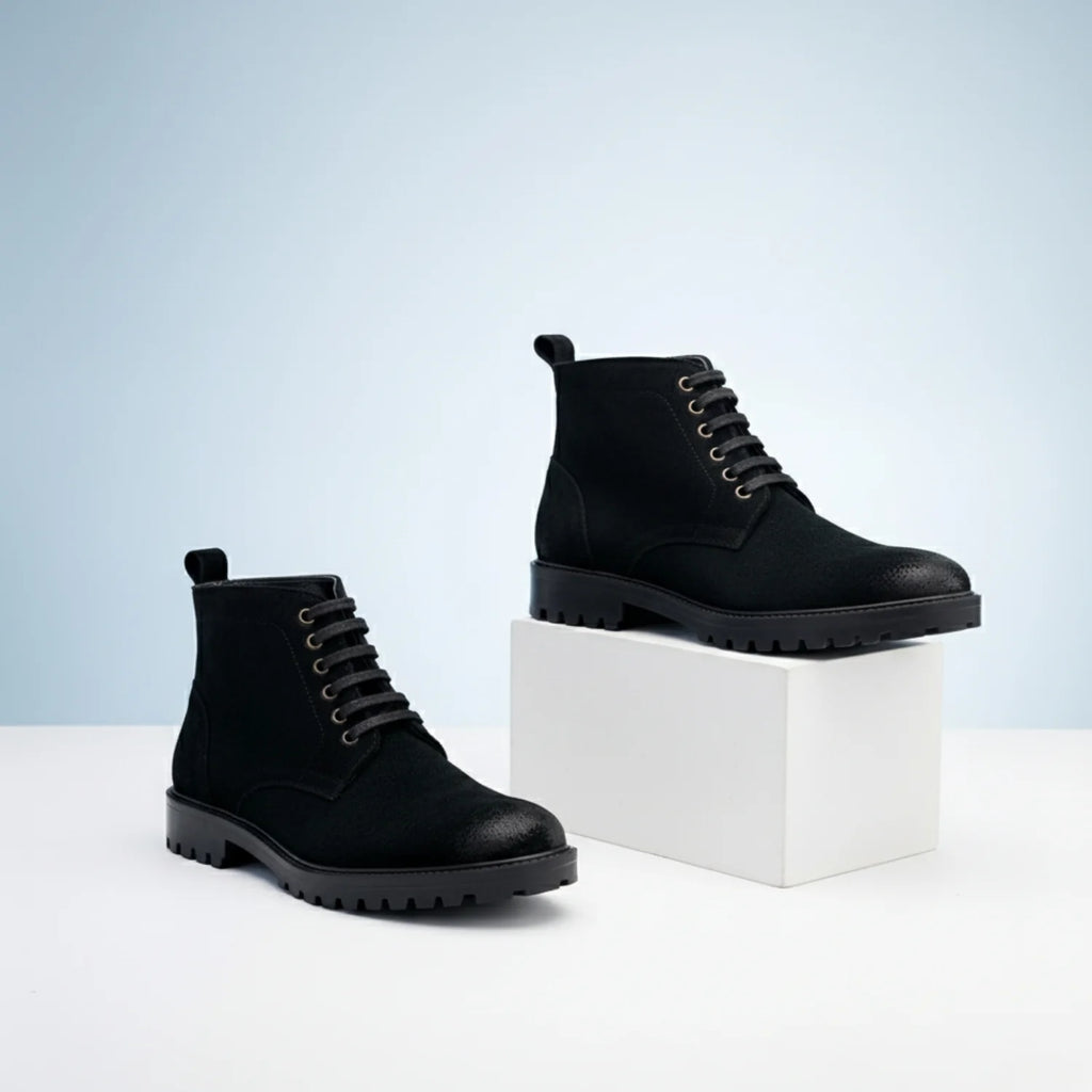 Aryaki Dark Brown Bi-Material Chukka Boots | Rugged Suede & Leather Lug-Sole Boots