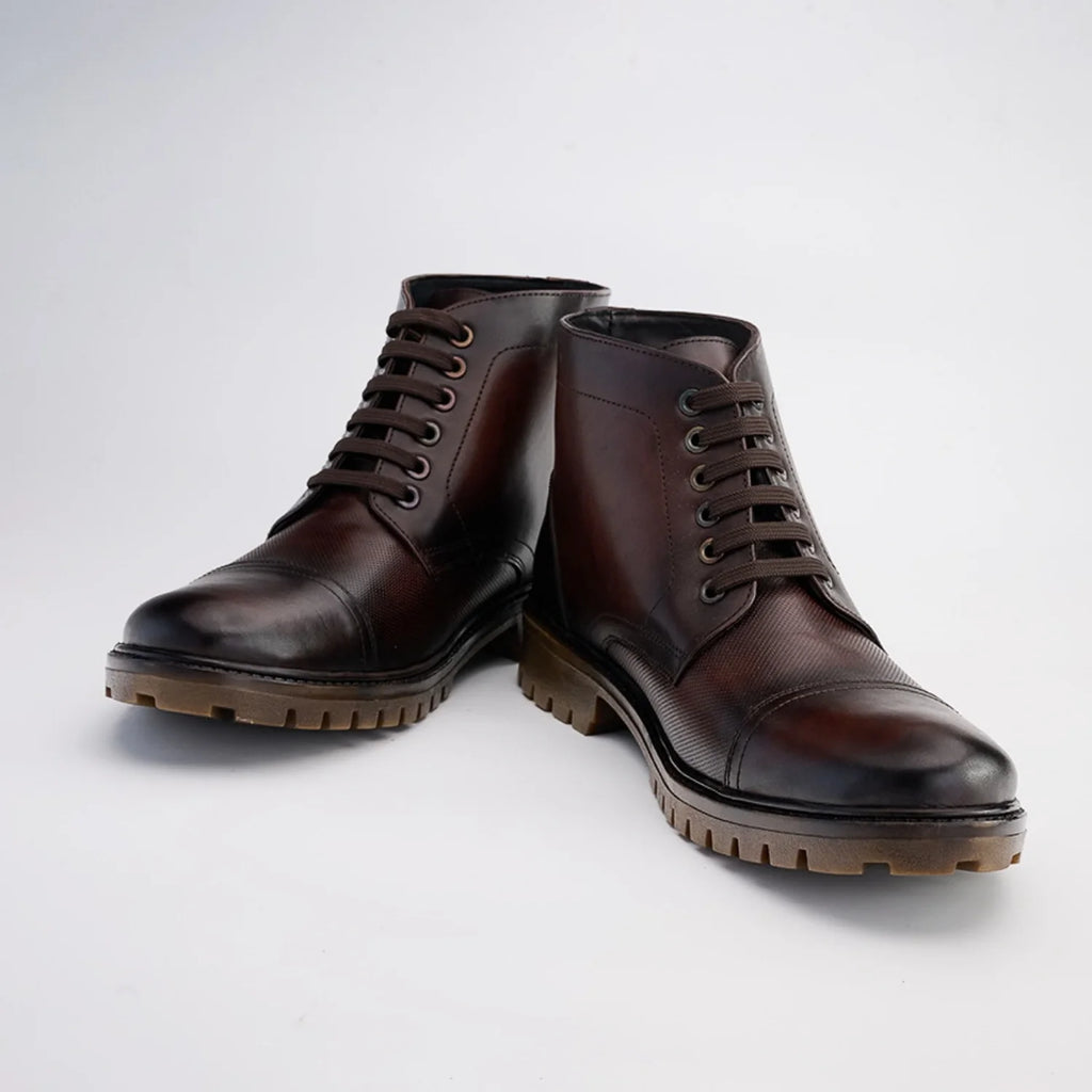 Aryaki Midnight Espresso Mid-Print Commando Boots | Rugged Cap-Toe High-Top Lace-Up Boots