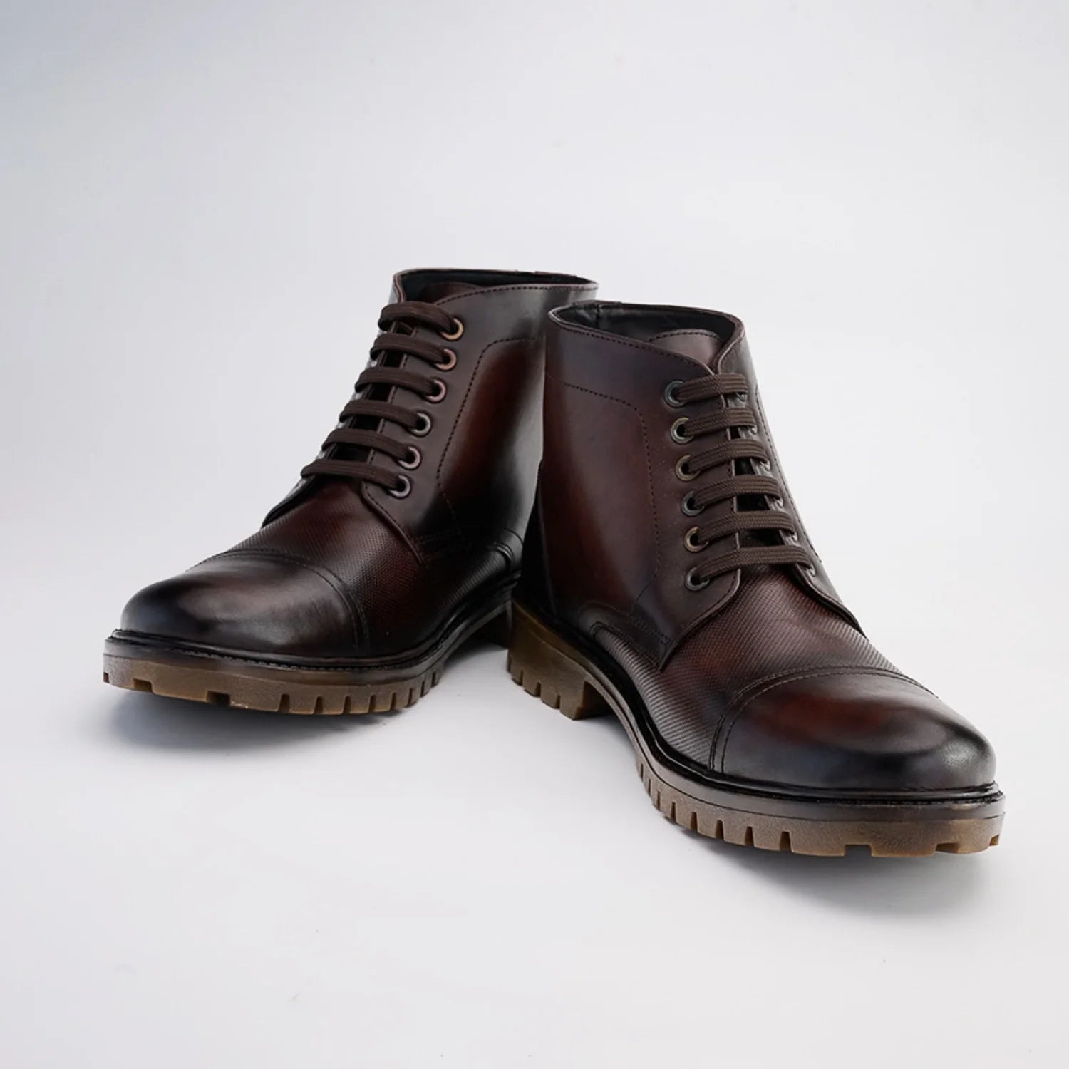 Aryaki Midnight Espresso Mid-Print Commando Boots | Rugged Cap-Toe High-Top Lace-Up Boots