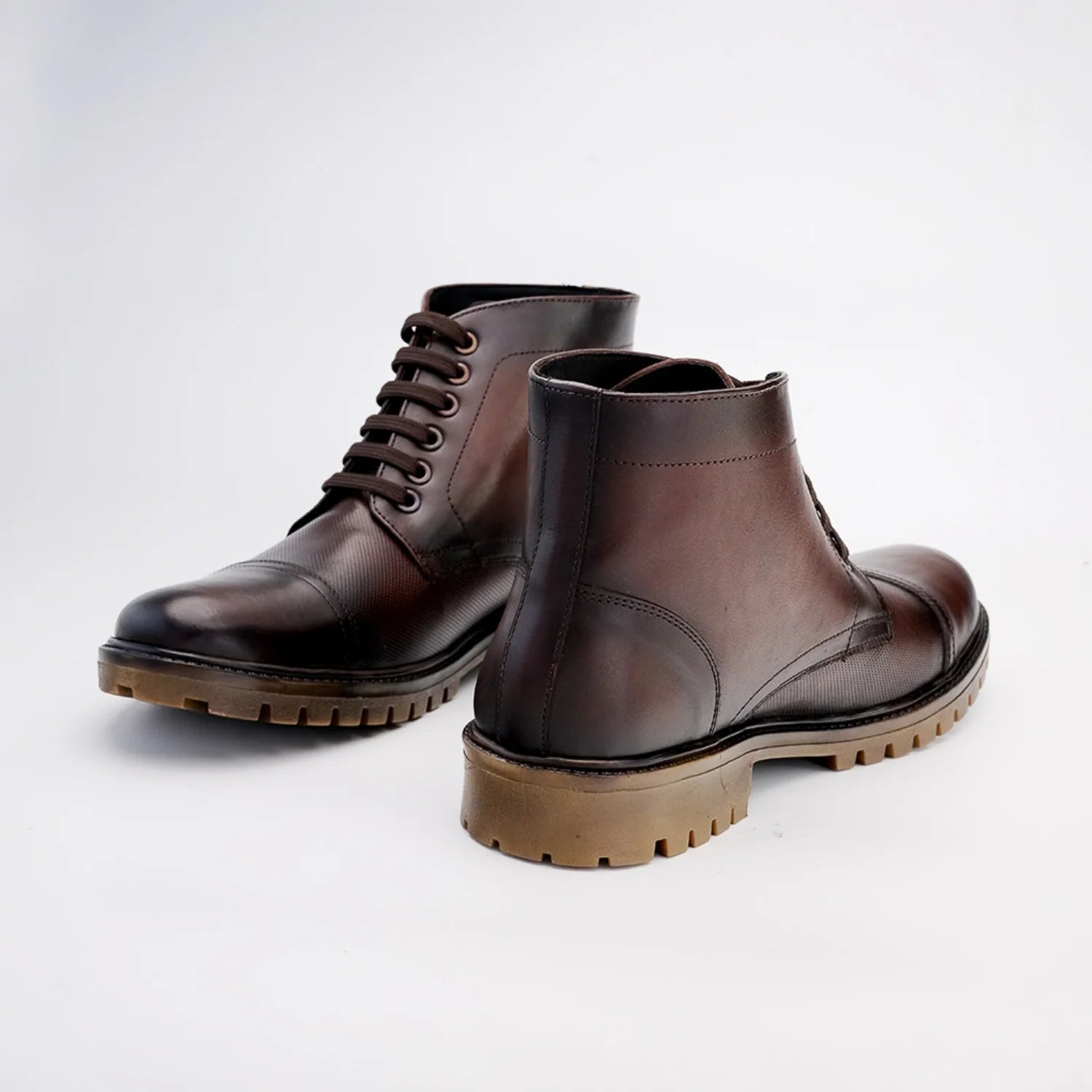 Aryaki Midnight Espresso Mid-Print Commando Boots | Rugged Cap-Toe High-Top Lace-Up Boots