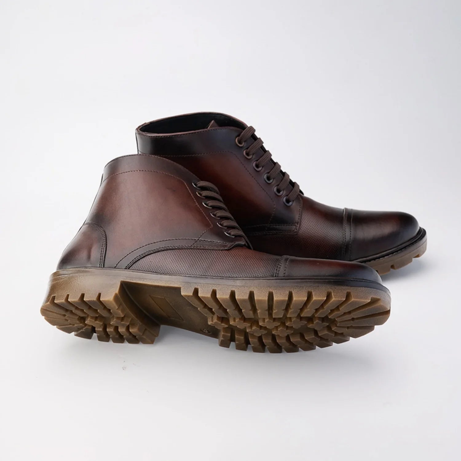 Aryaki Midnight Espresso Mid-Print Commando Boots | Rugged Cap-Toe High-Top Lace-Up Boots