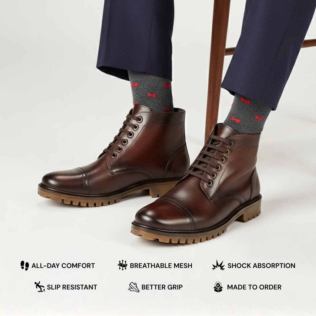 Aryaki Midnight Espresso Mid-Print Commando Boots | Rugged Cap-Toe High-Top Lace-Up Boots