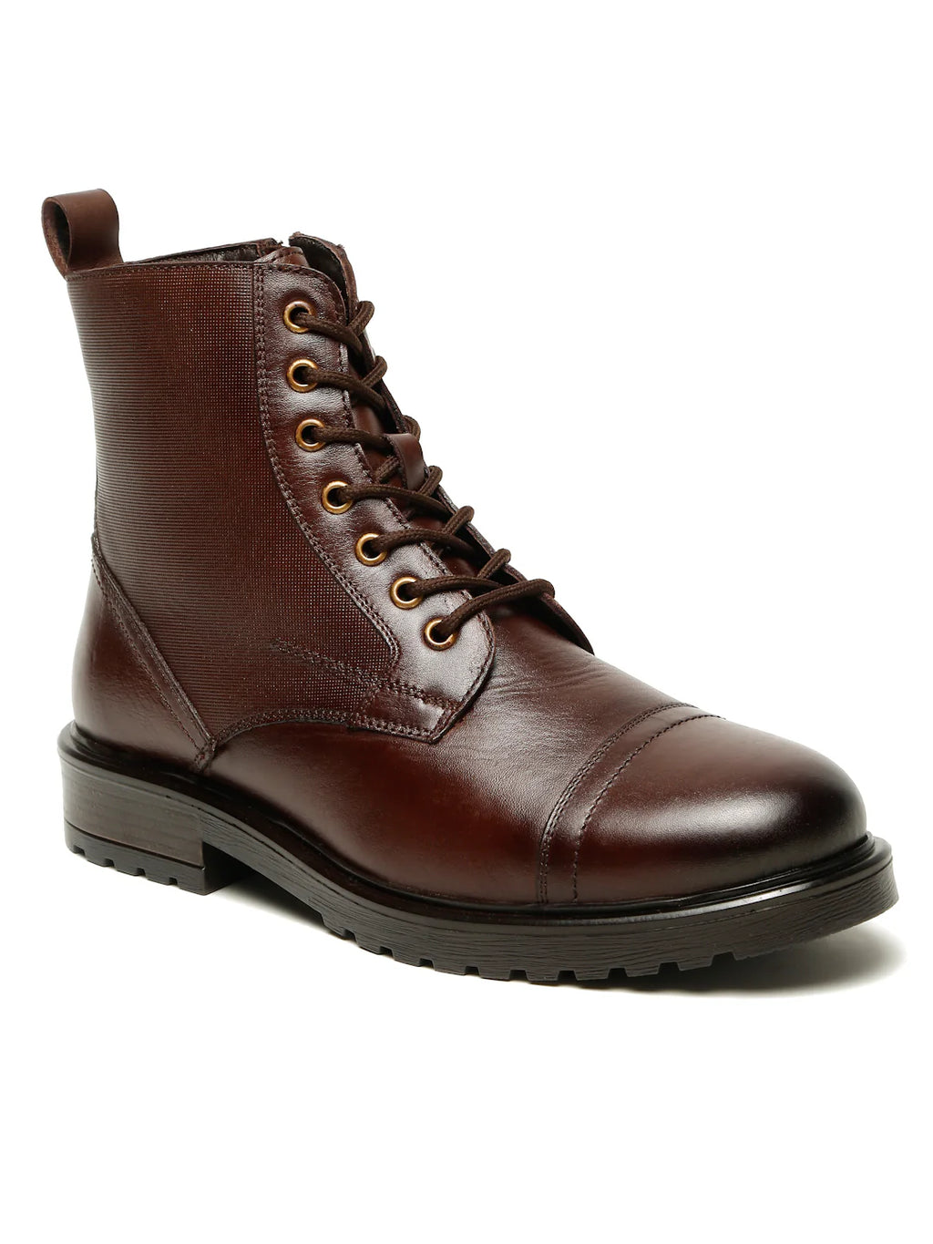 Teakwoodleathers Men's Leather Combat Boots with Side Zipper - Premium High-Top Dress Profile