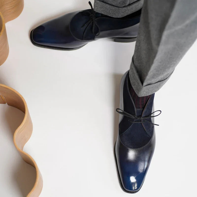 Aryaki Midnight Blue Leather Chukka Boots | Bi-Material Chukka Boots