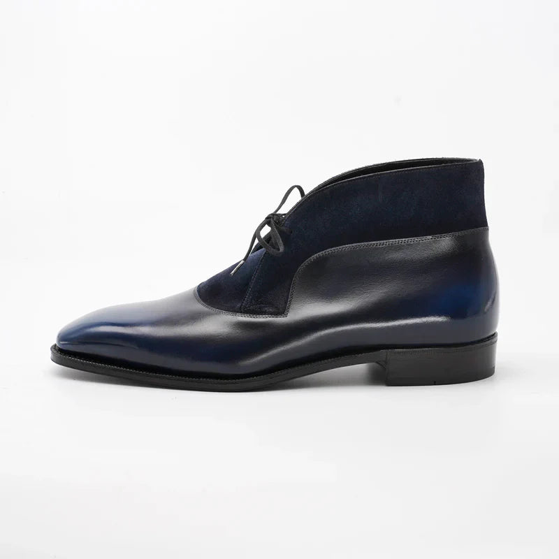 Aryaki Midnight Blue Leather Chukka Boots | Bi-Material Chukka Boots
