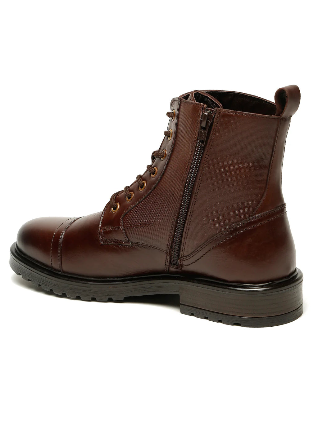 Teakwoodleathers Men's Leather Combat Boots with Side Zipper - Premium High-Top Dress Profile
