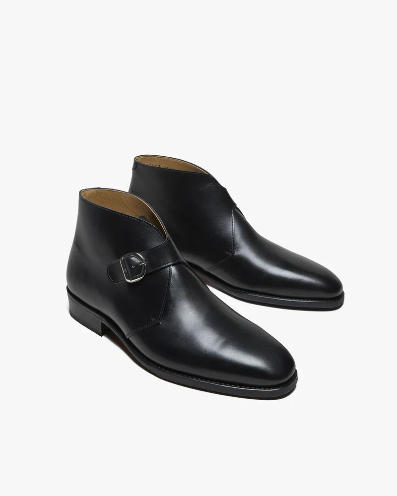 Aryaki Carlo Black Wholecut Single Monk Strap Chukka Boots  Plain Toe Leather Formal Boots