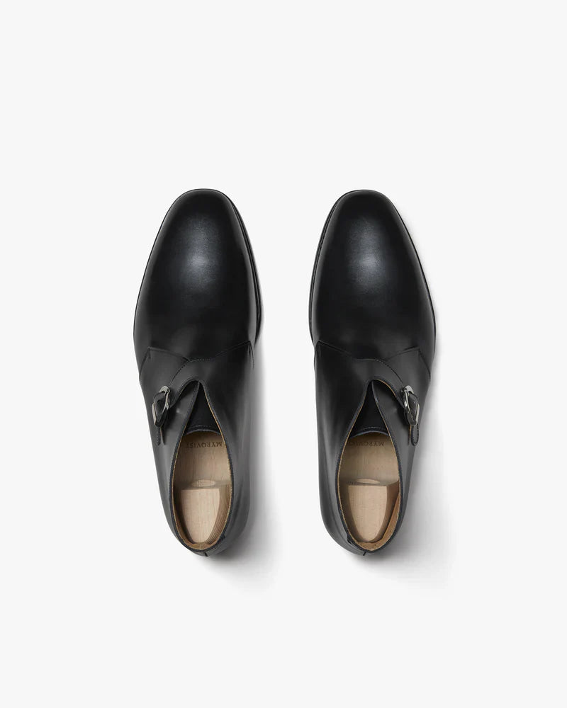Aryaki Carlo Black Wholecut Single Monk Strap Chukka Boots  Plain Toe Leather Formal Boots