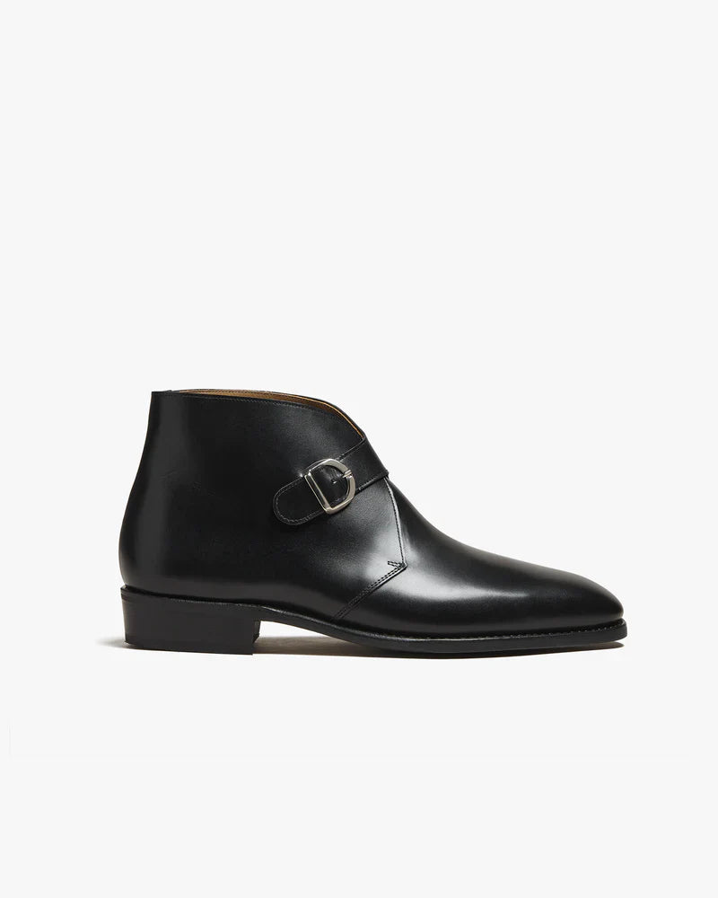 Aryaki Carlo Black Wholecut Single Monk Strap Chukka Boots  Plain Toe Leather Formal Boots