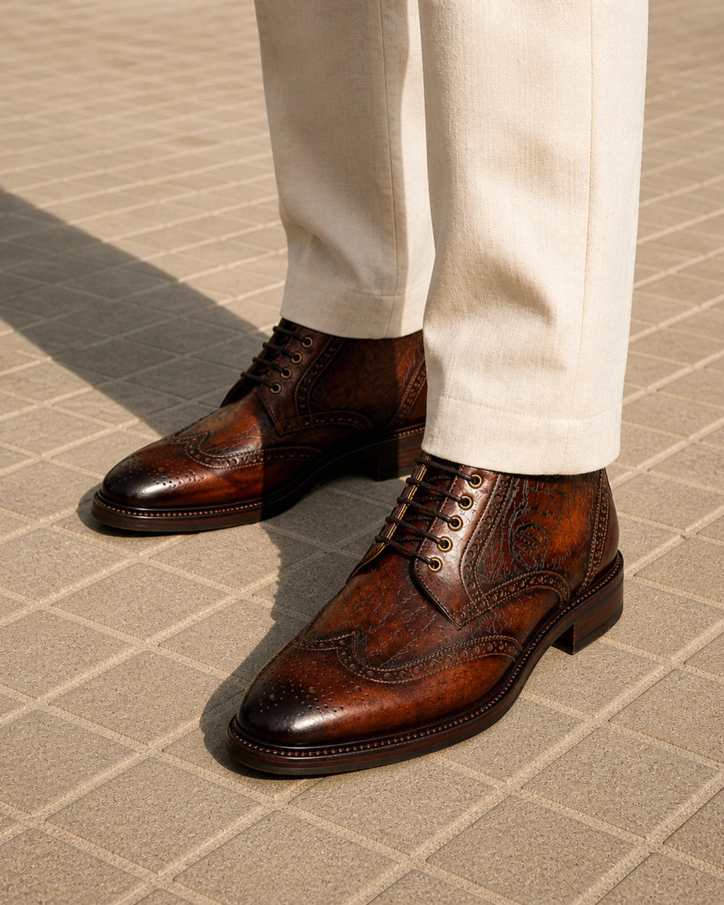 Aryaki High Lace-Up Derby Brogue Boots | Handmade Leather Formal Boots