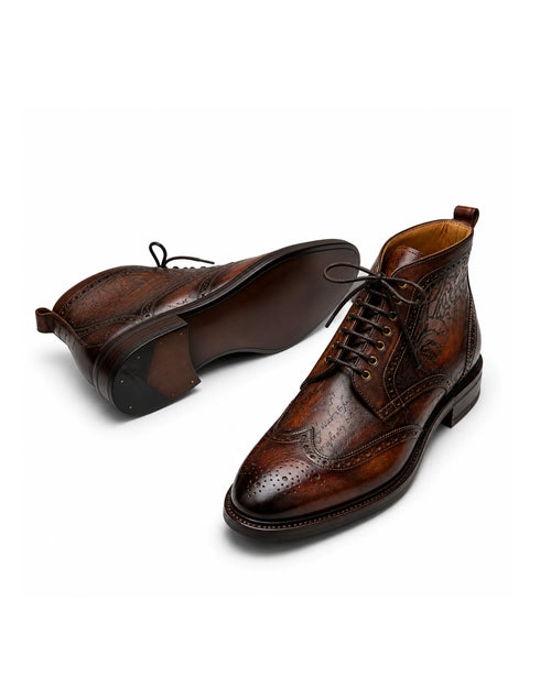 Aryaki High Lace-Up Derby Brogue Boots | Handmade Leather Formal Boots
