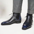 Aryaki Midnight Blue Hand-Patina chelsea chukka Boots – Side-Gore Lace-Up Wholecut Leather