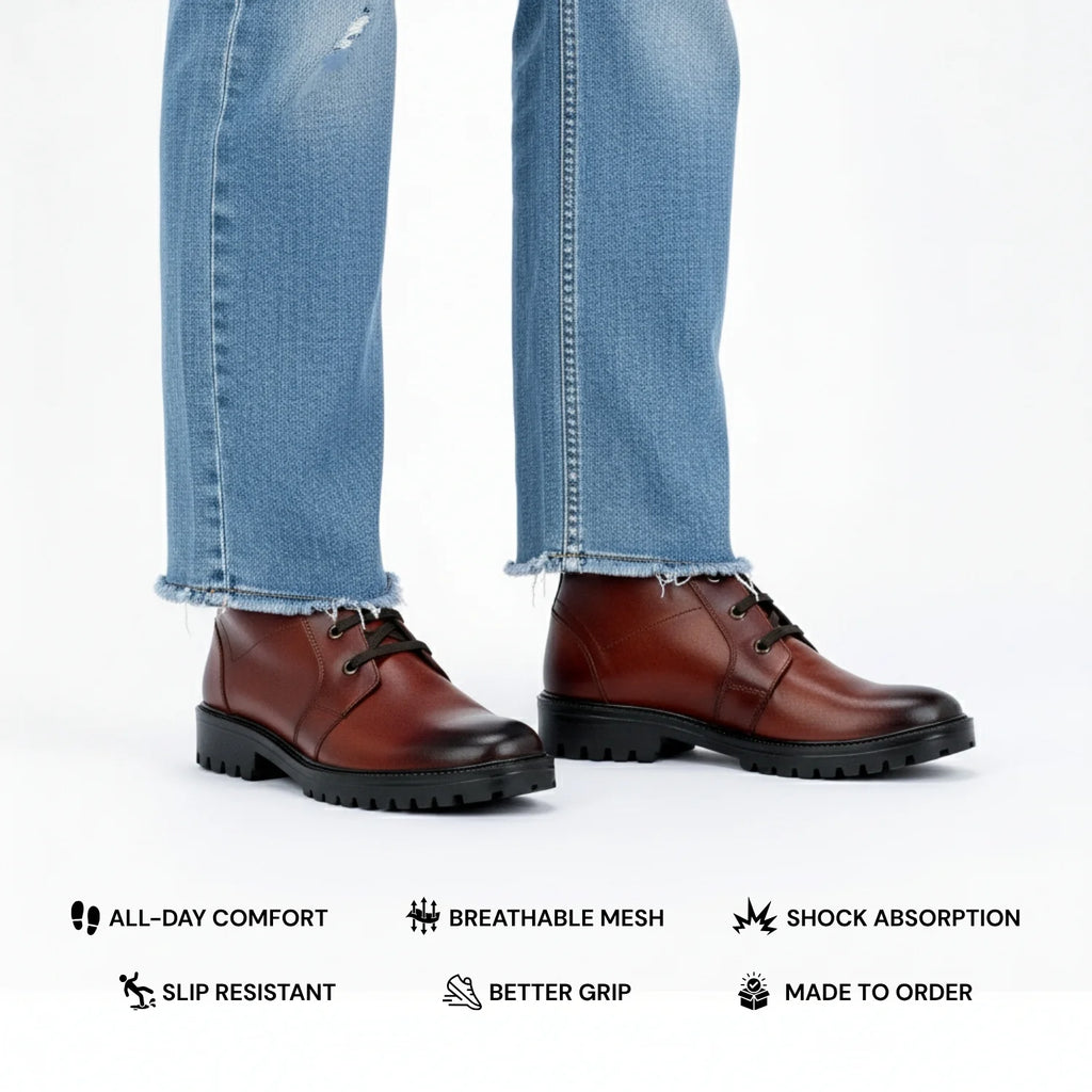 Aryaki Tan Patina Commando Chukka Boots