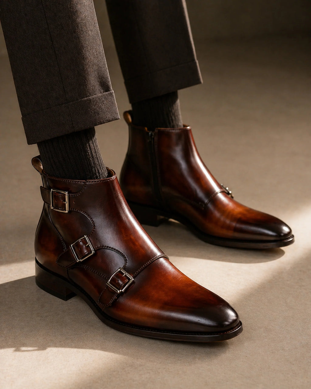 Aryaki Brown Monkstrap Boots | Handmade Leather Monkstrap Boots