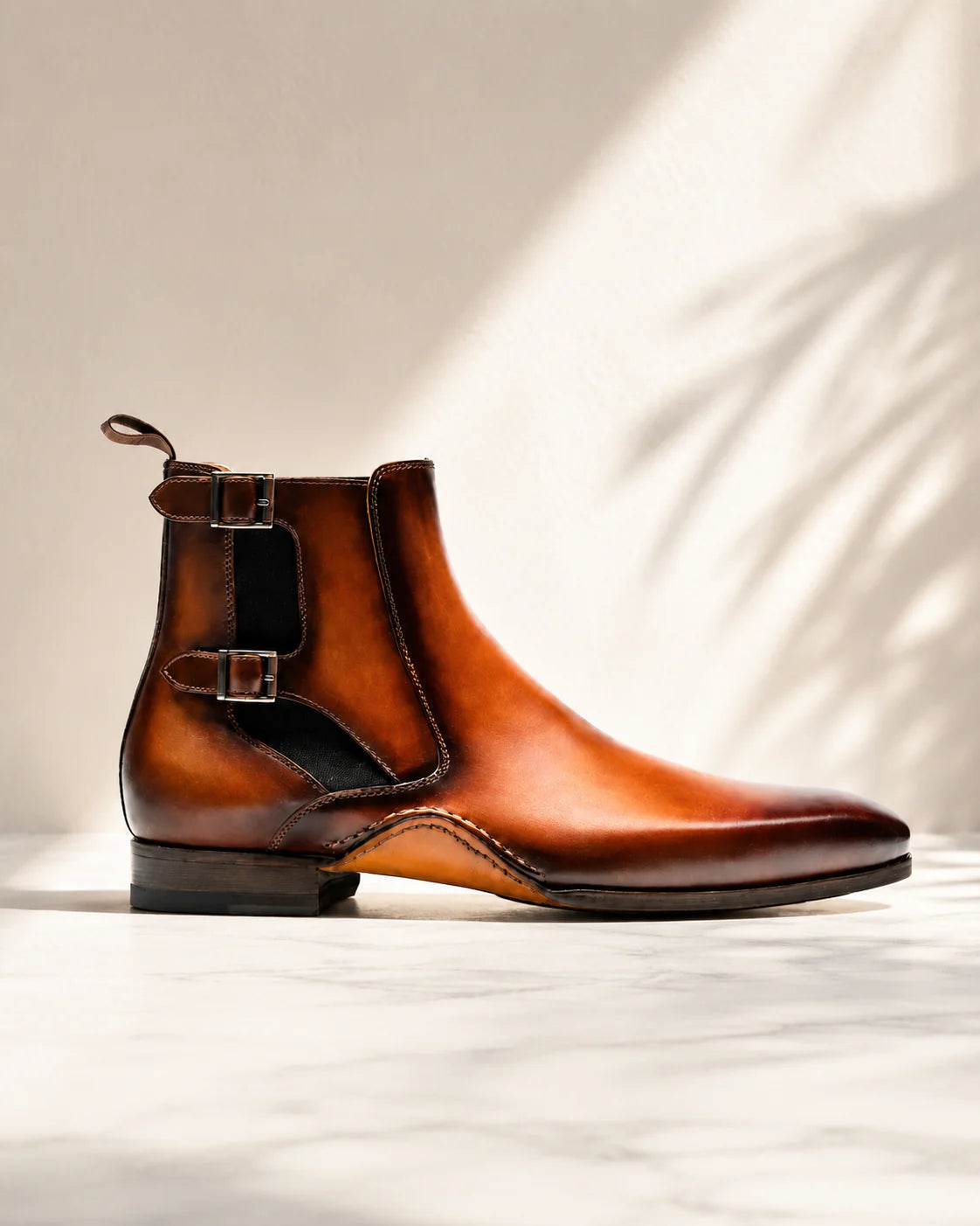 Aryaki Amber Tan Sovereign Doublestrap Monk Boots | Handmade Leather Monkstrap Boots