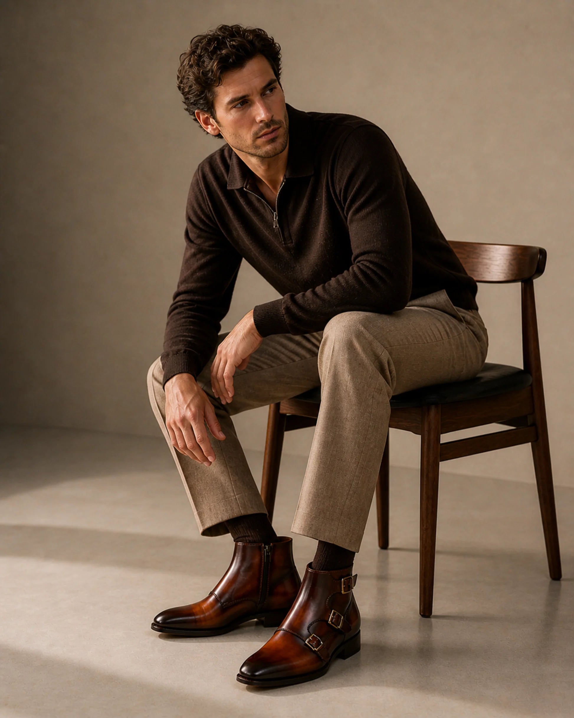 Aryaki Brown Monkstrap Boots | Handmade Leather Monkstrap Boots