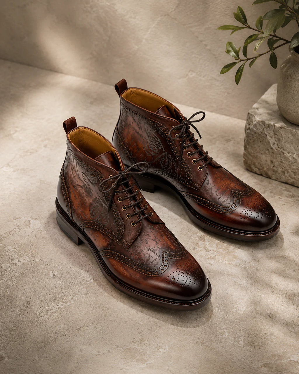 Aryaki High Lace-Up Derby Brogue Boots | Handmade Leather Formal Boots