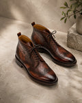 Aryaki High Lace-Up Derby Brogue Boots | Handmade Leather Formal Boots