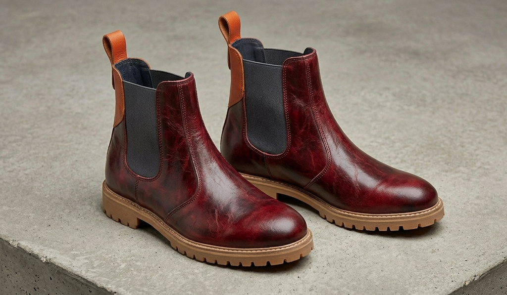 MBF Kingston Burgundy Lug sole chelsea boots