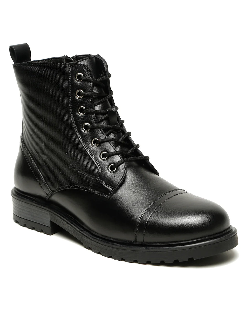 Teakwoodleathers Men's Leather Combat Boots with Side Zipper - Premium High-Top Dress Profile