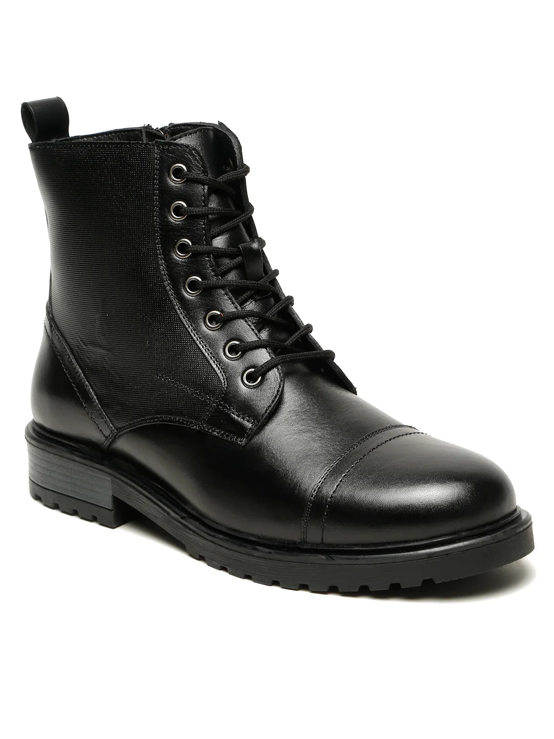 Teakwoodleathers Men's Leather Combat Boots with Side Zipper - Premium High-Top Dress Profile