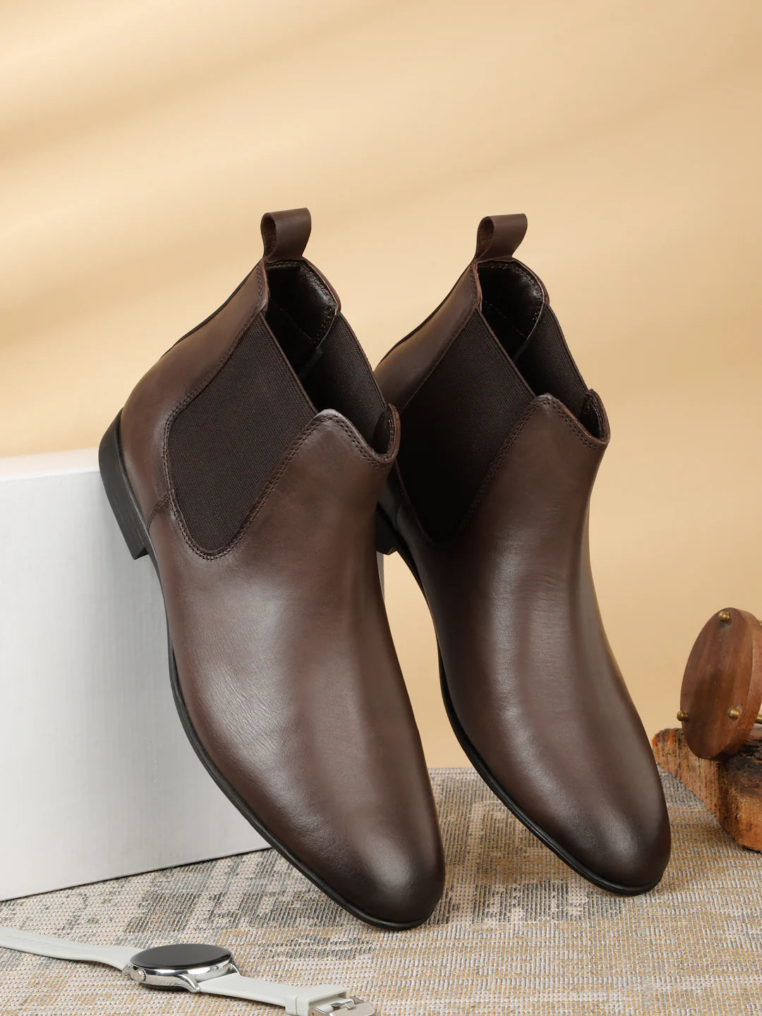 Teakwoodleathers Men's Premium Brown Leather Chelsea Boots - Sleek Formal Slip-On Shoes