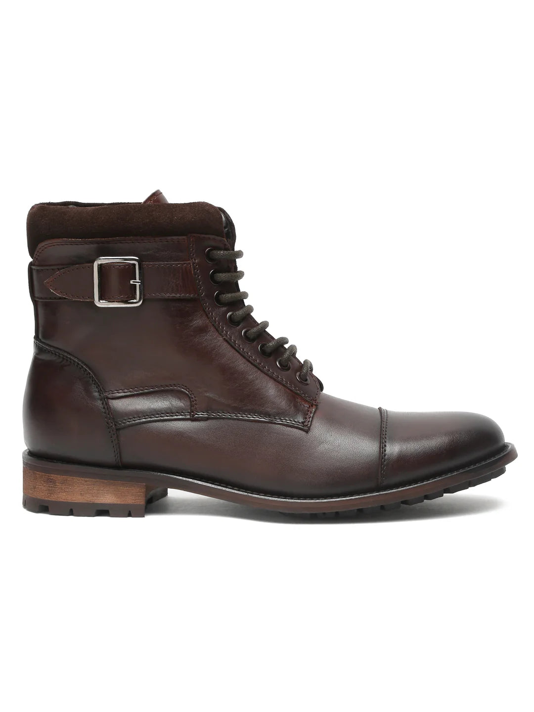 Teakwoodleathers High Buckle Men's Brown Mid-Top Boots - Premium Formal Lace-Up