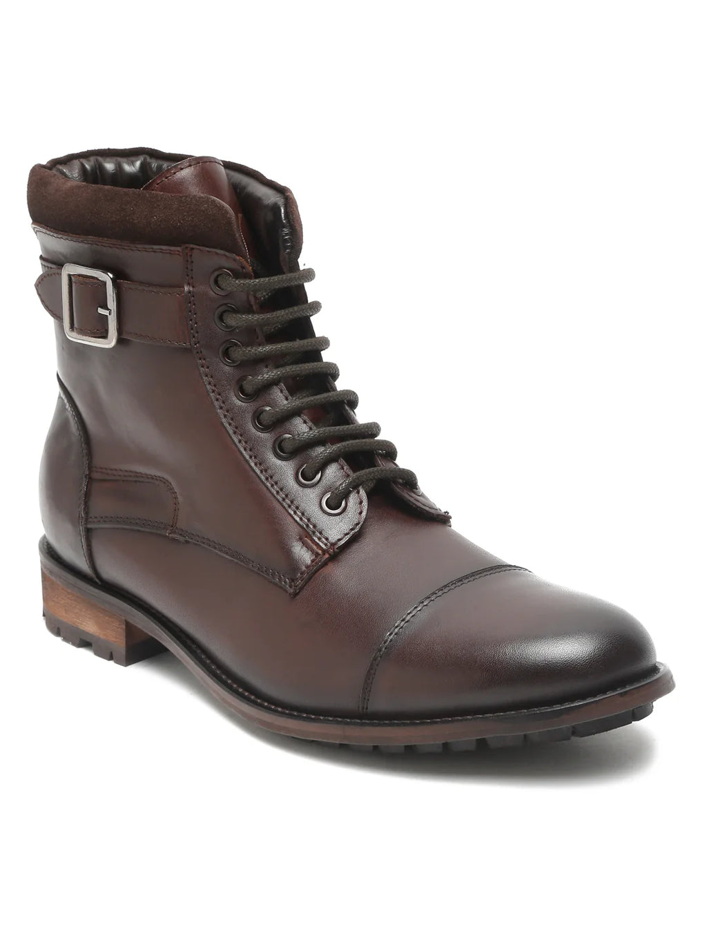 Teakwoodleathers High Buckle Men's Brown Mid-Top Boots - Premium Formal Lace-Up