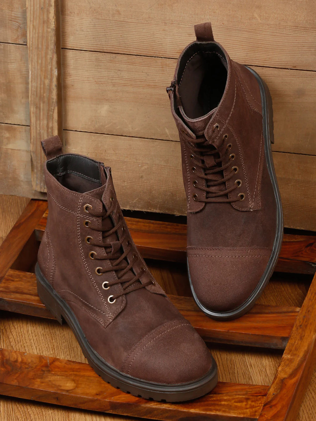 Teakwoodleathers Mens Brown Leather Lace-up Boots