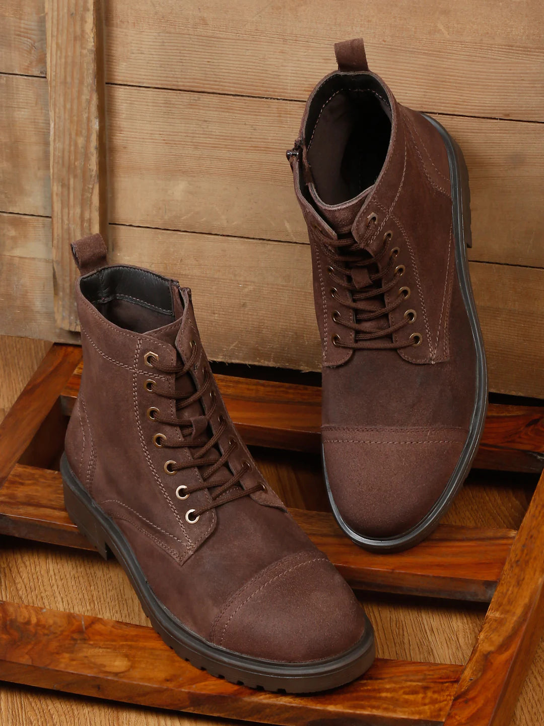 Teakwoodleathers Mens Brown Leather Lace-up Boots