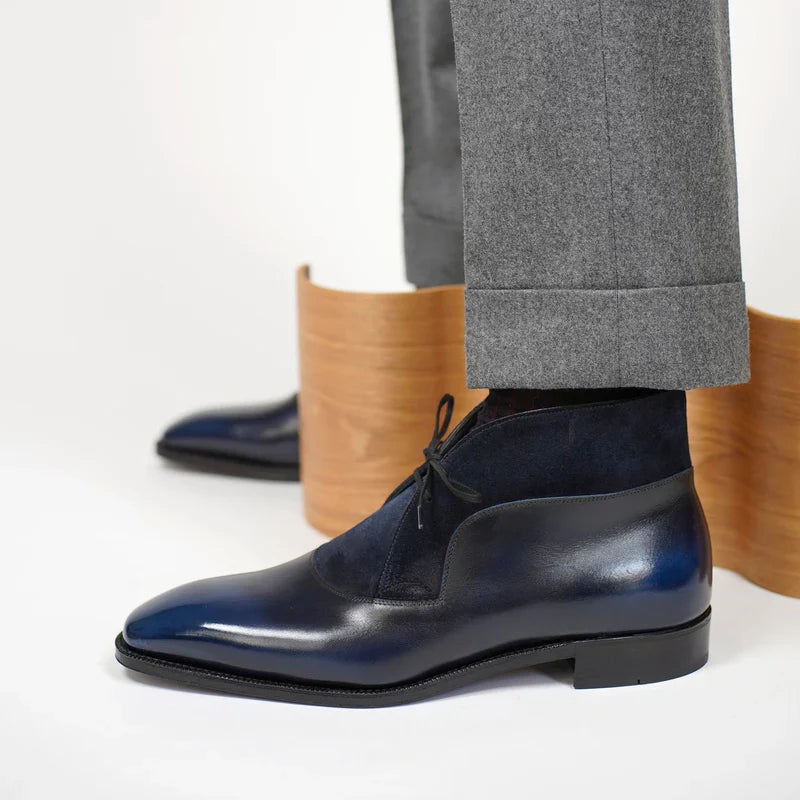 Aryaki Midnight Blue Leather Chukka Boots | Bi-Material Chukka Boots