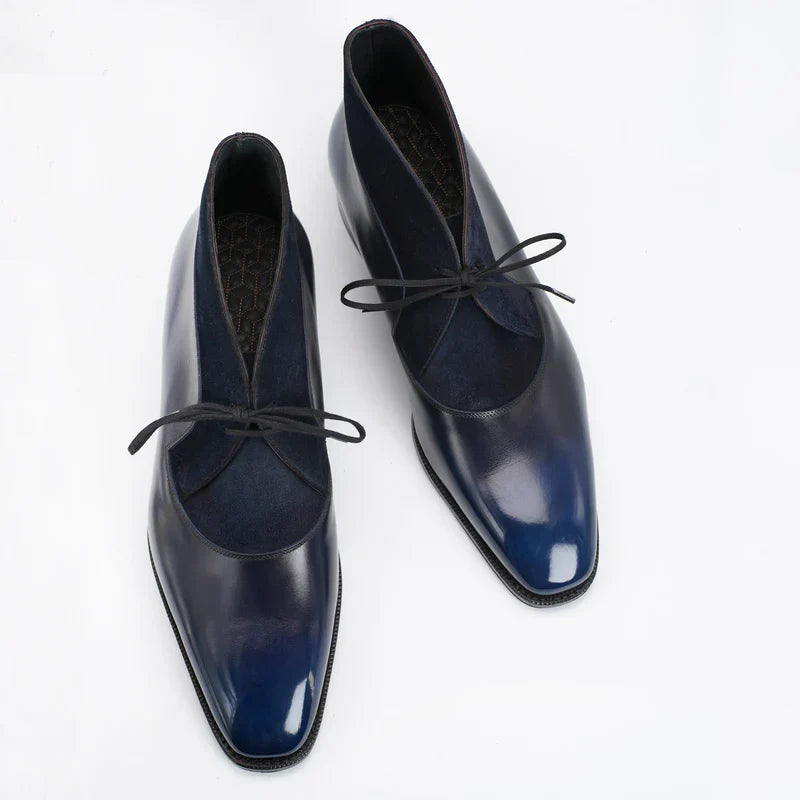 Aryaki Midnight Blue Leather Chukka Boots | Bi-Material Chukka Boots